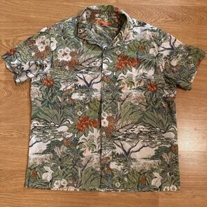 Tori Richard Hawaiian Cotton Lawn Shirt Men's 2XL Floral/Bird Button Up Beach